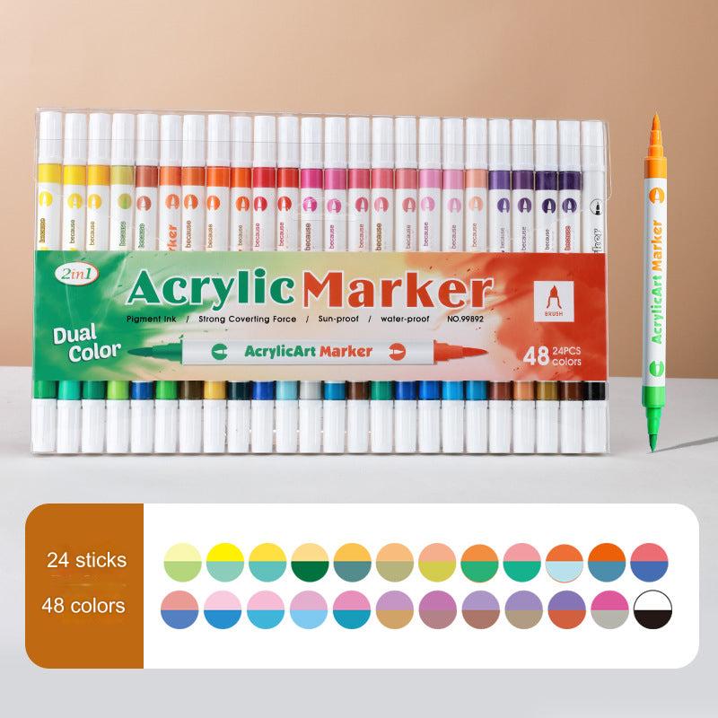 Close-up of bright acrylic markers for artists
