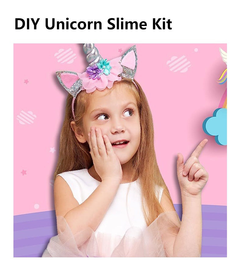 Kids creating slime with unicorn decorations
