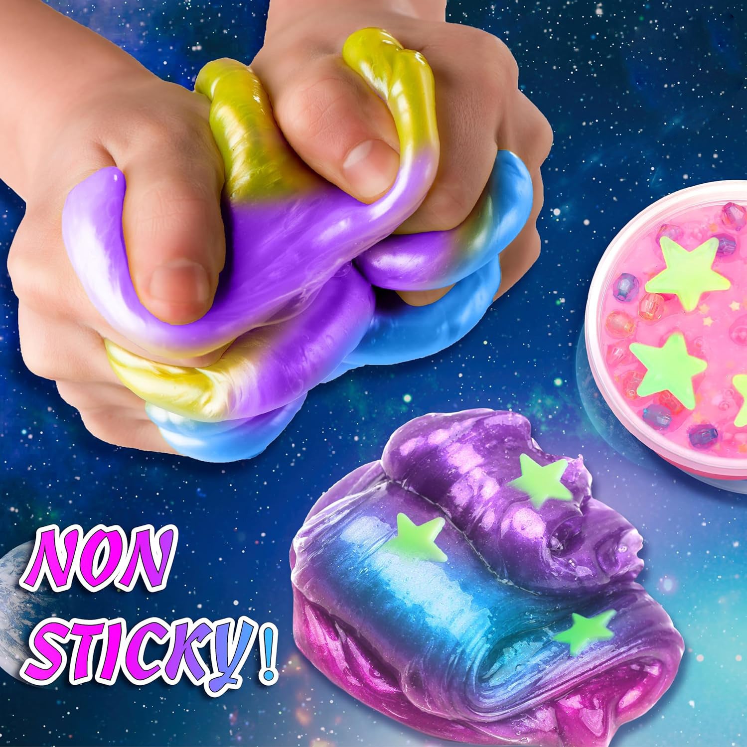 Close-up of starry slime textures