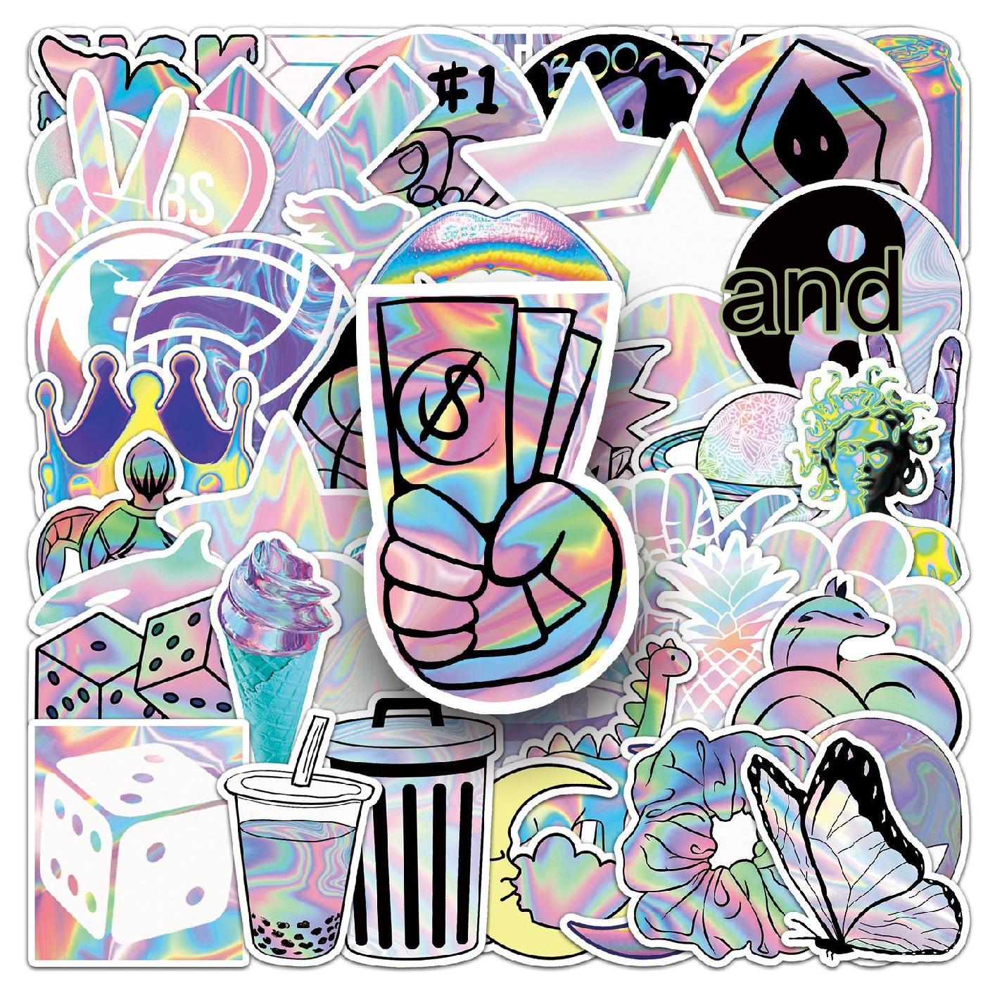 Vibrant holographic graffiti stickers design 8