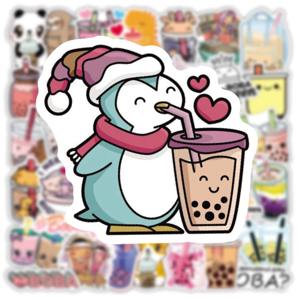 Pearl milk tea themed sticker pack for laptops