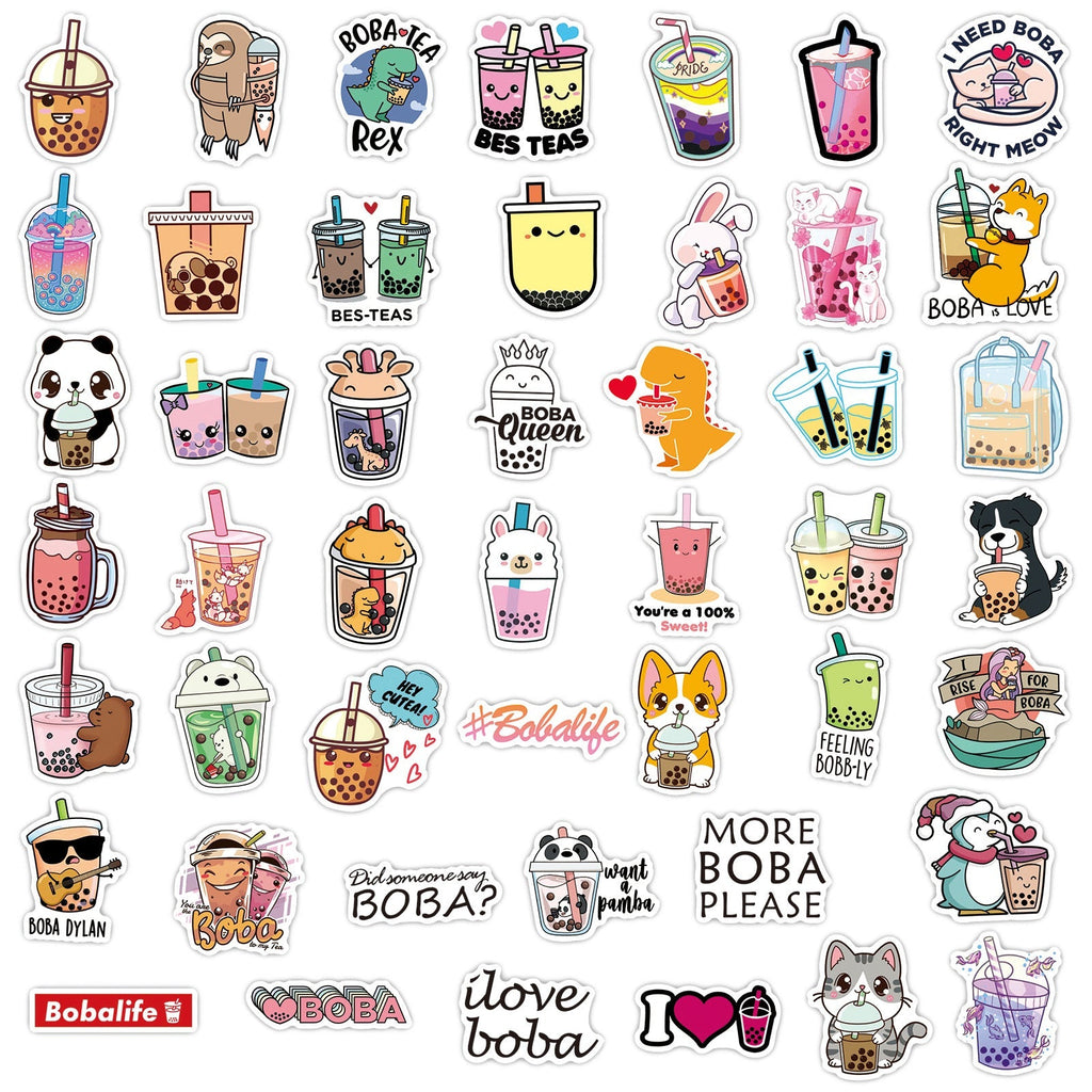 Stickers featuring cute designs centred on pearl milk tea