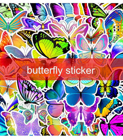 Holographic butterfly stickers pack on wood background