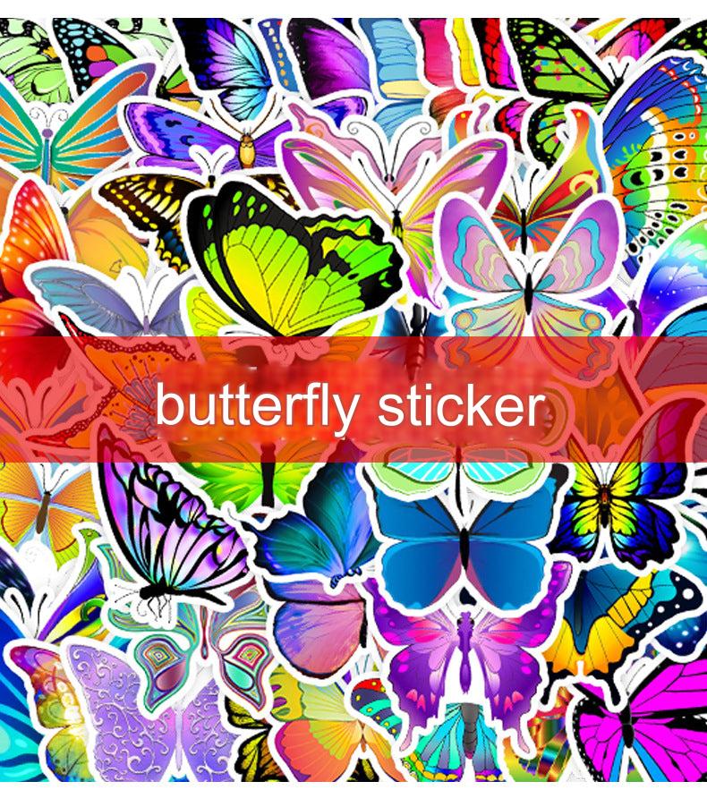 Holographic butterfly stickers pack on wood background