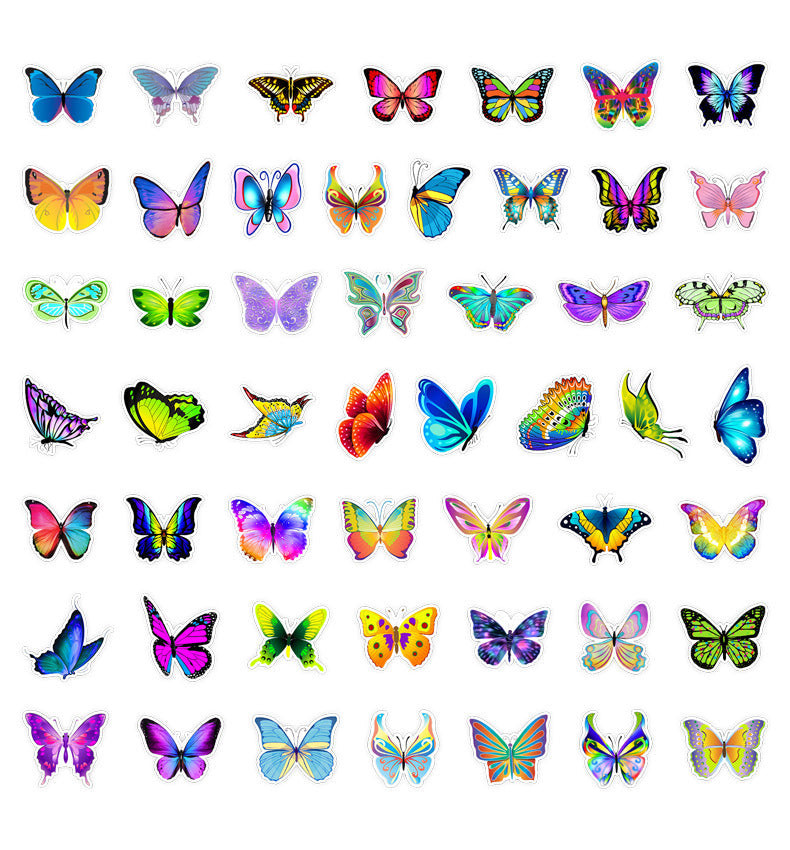 Holographic butterfly stickers scattered on a table