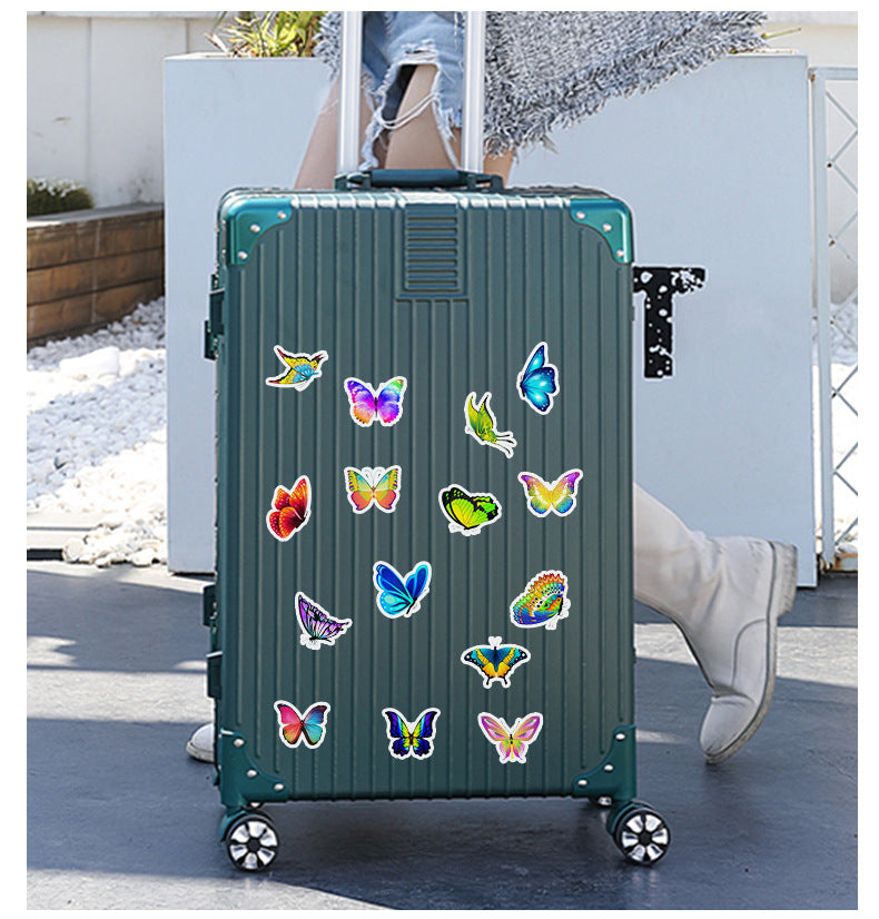 Holographic butterfly stickers pack on wood background