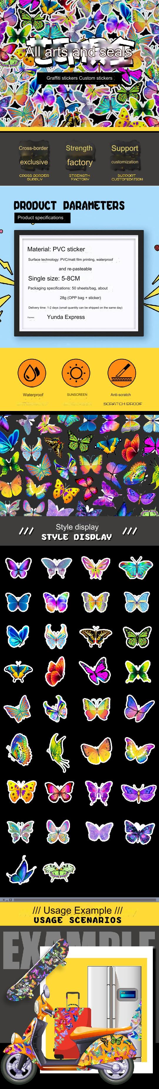 Holographic butterfly stickers scattered on a table