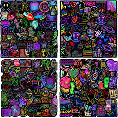 Variety of holographic decals on a colourful background