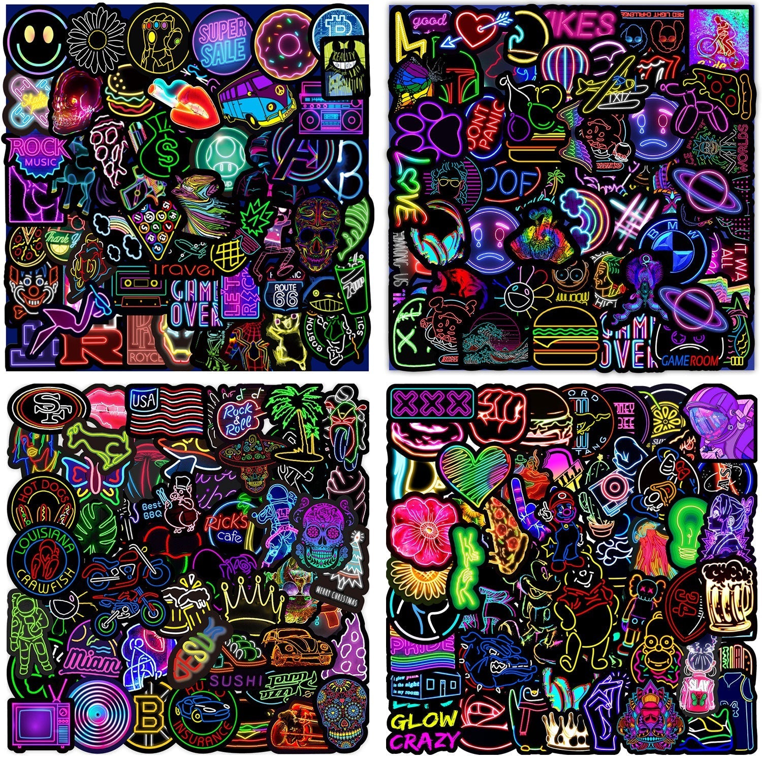 Variety of holographic decals on a colourful background
