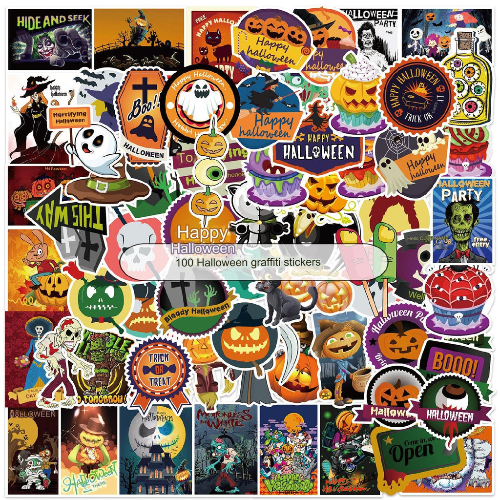 Vibrant Halloween themed waterproof stickers set