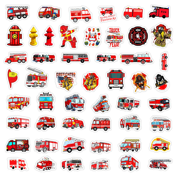 a sample of vibrant fire truck stickers