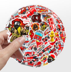 different designs of fire truck themed stickers