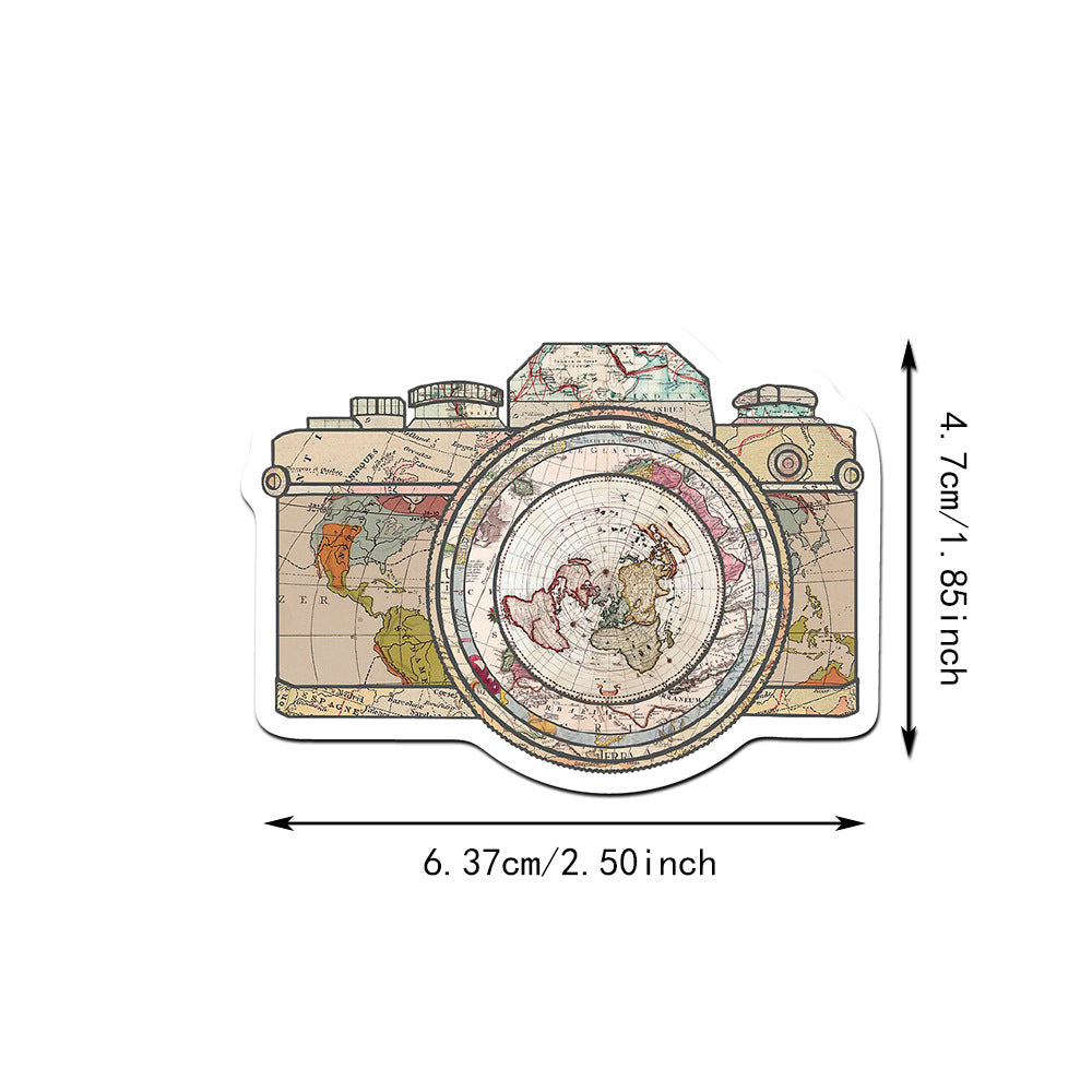 Vintage stickers showcased on smooth surface