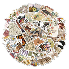 Close-up of waterproof vintage stickers on a notebook