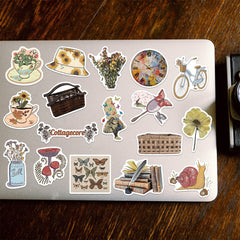 Collection of vibrant vintage stickers laid out