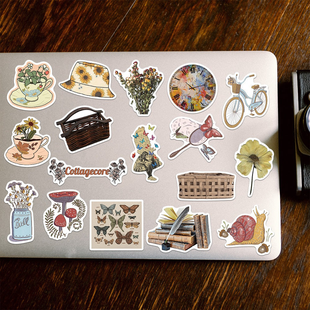 Collection of vibrant vintage stickers laid out