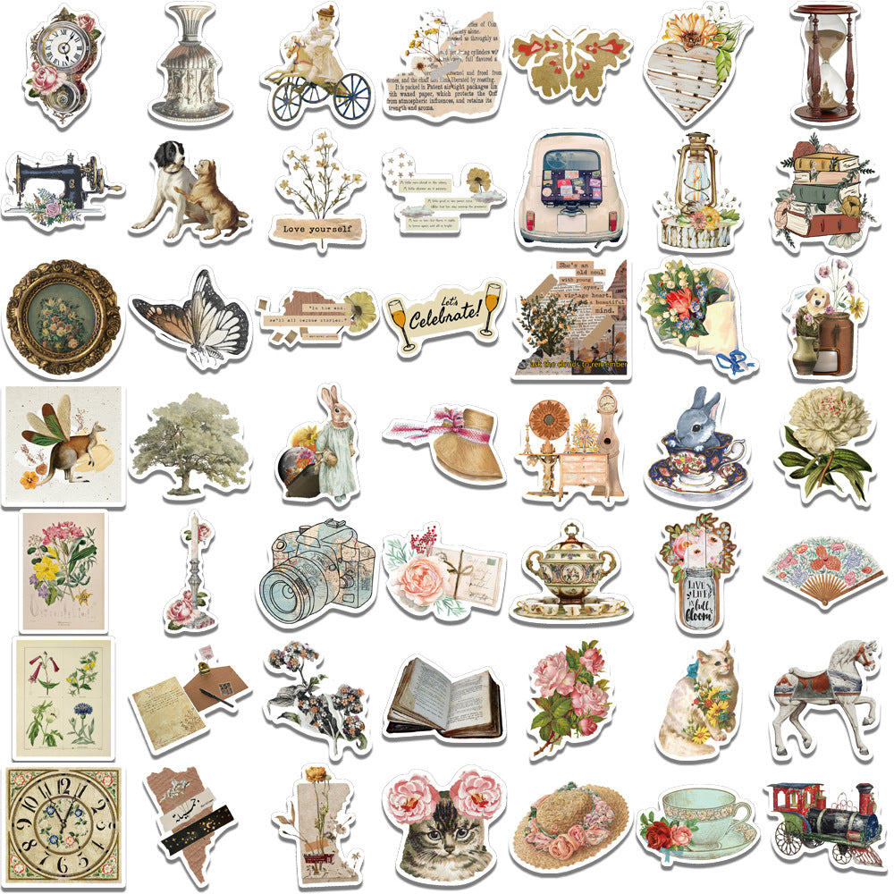 Vintage stickers showcased on smooth surface