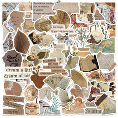 Close-up of waterproof vintage stickers on a notebook