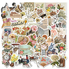 Collection of vibrant vintage stickers laid out