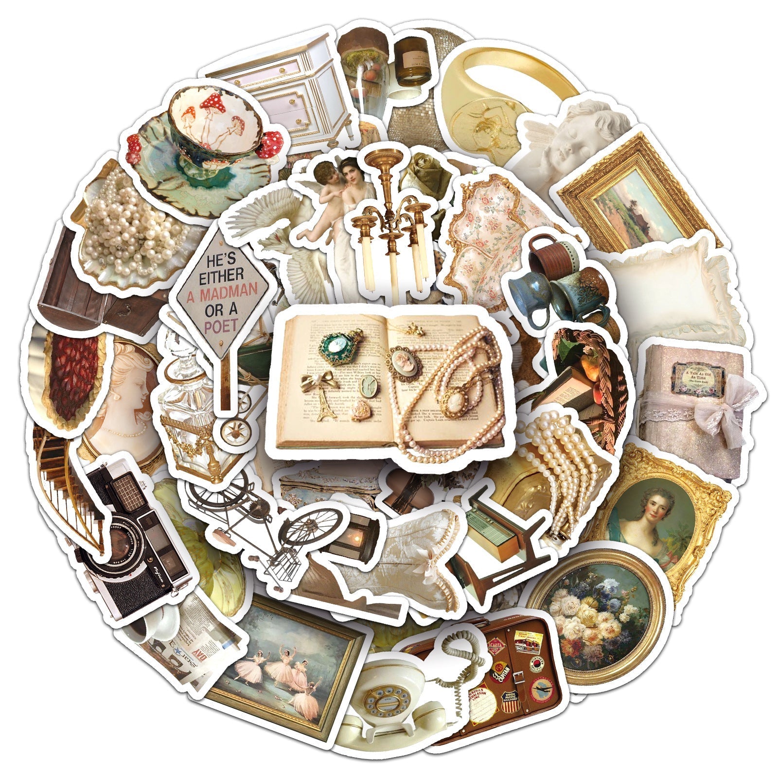 Artistic vintage-inspired stickers