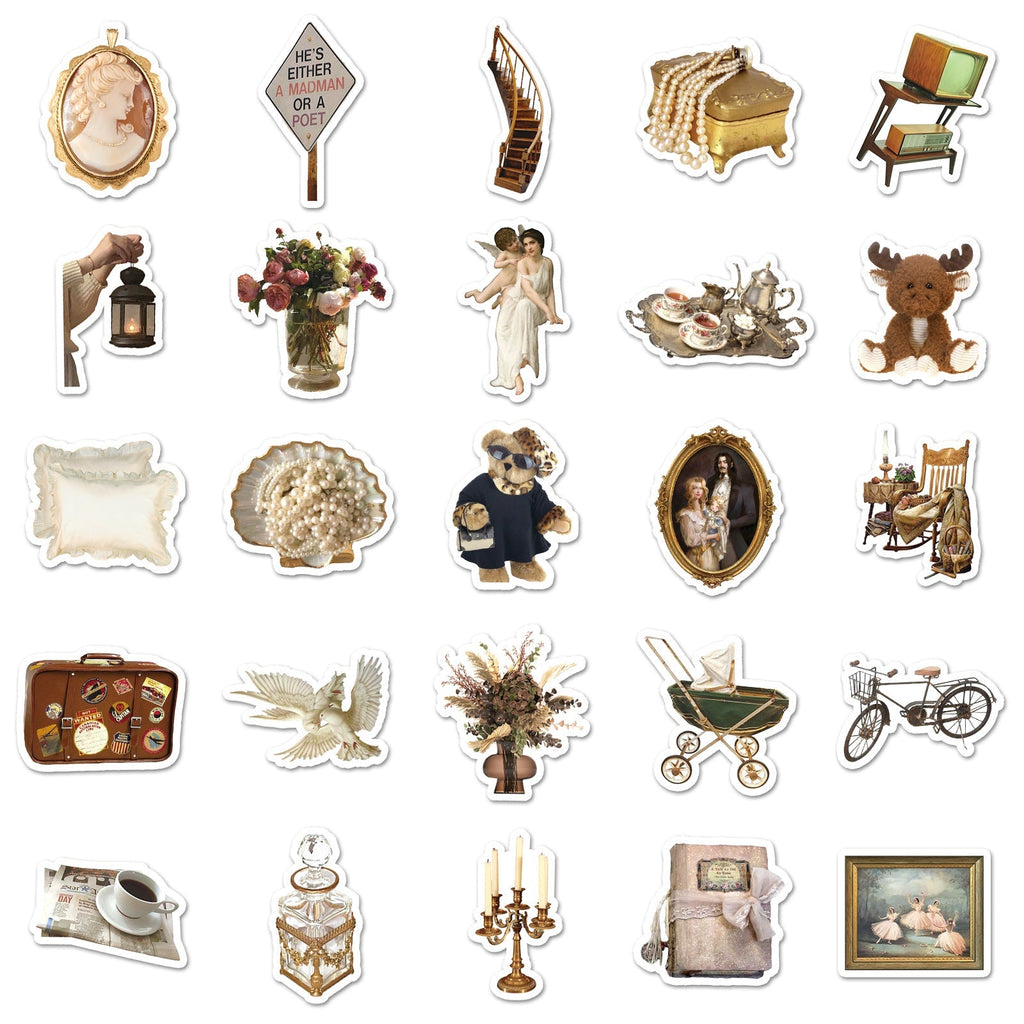 Close-up of unique vintage stickers
