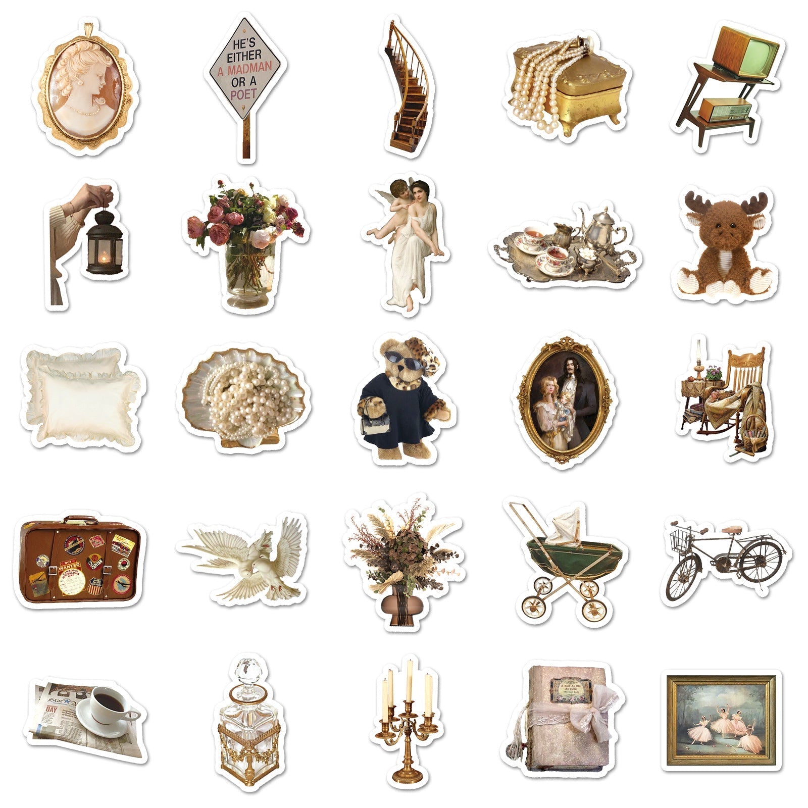 Close-up of unique vintage stickers