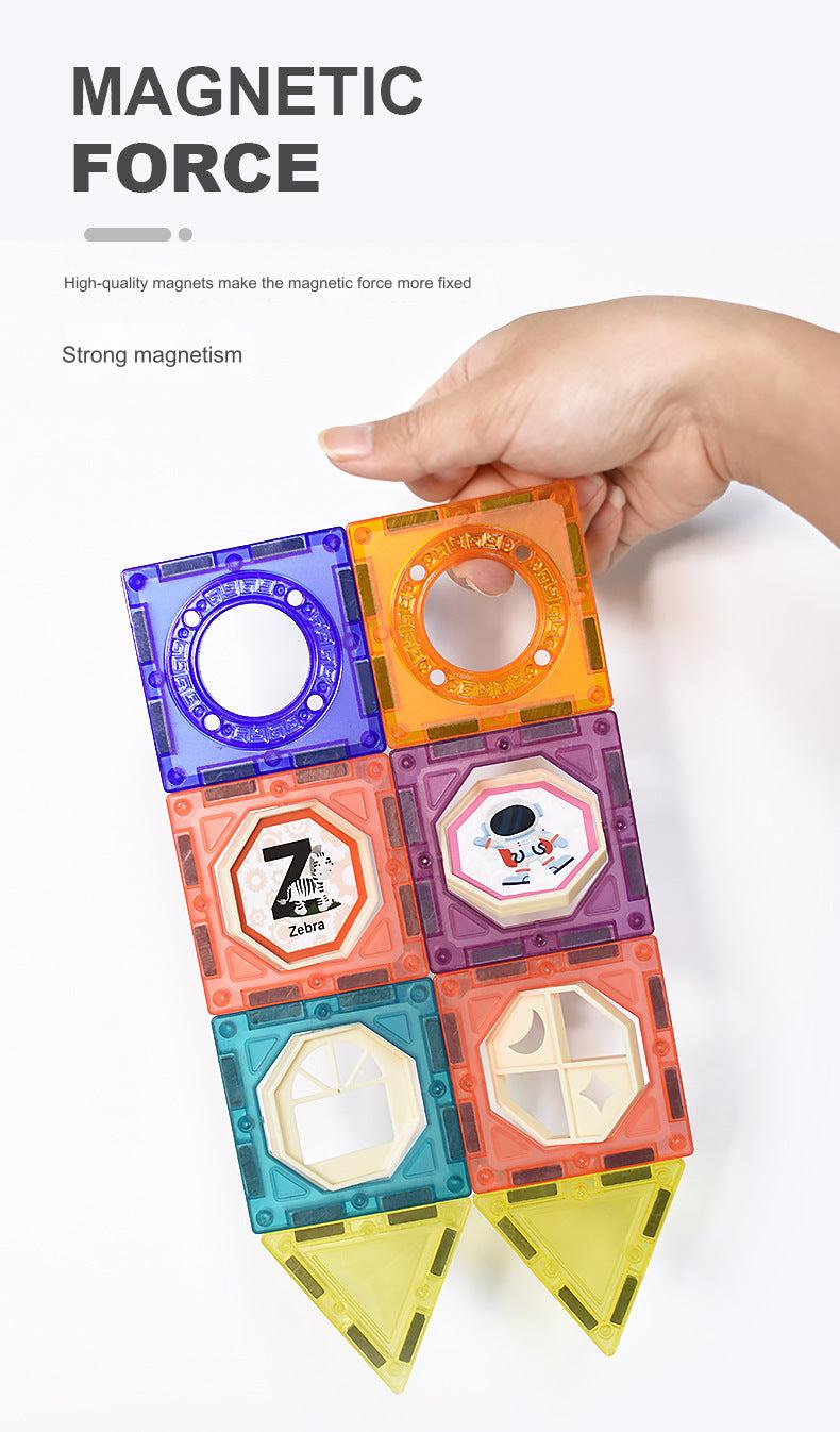 Colourful magnetic building blocks with LED windows