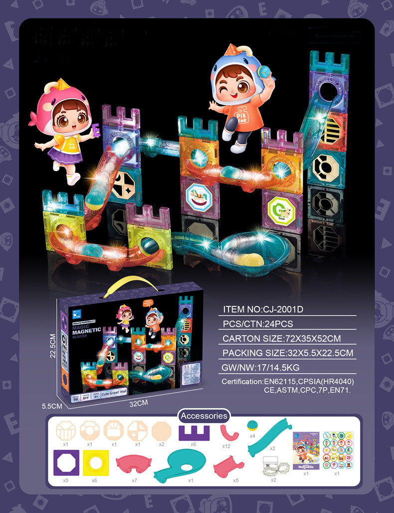 Child exploring magnetic building sets