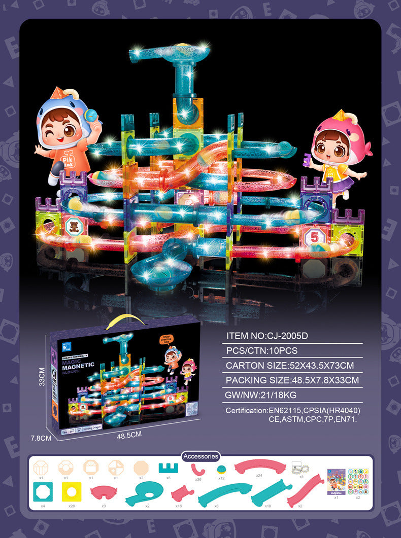 Colourful magnetic building blocks with LED windows