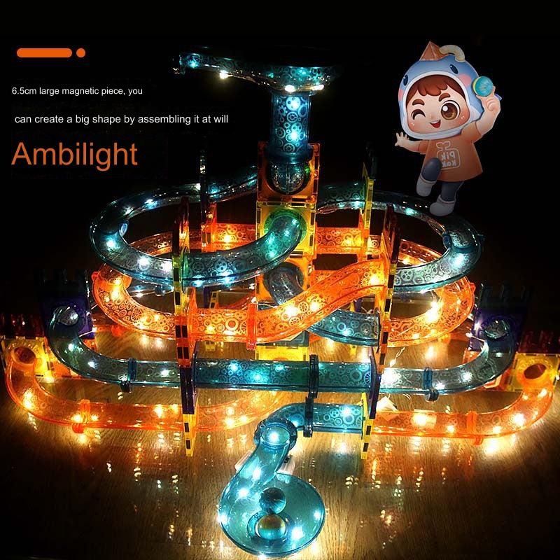 Close-up of LED window blocks in play