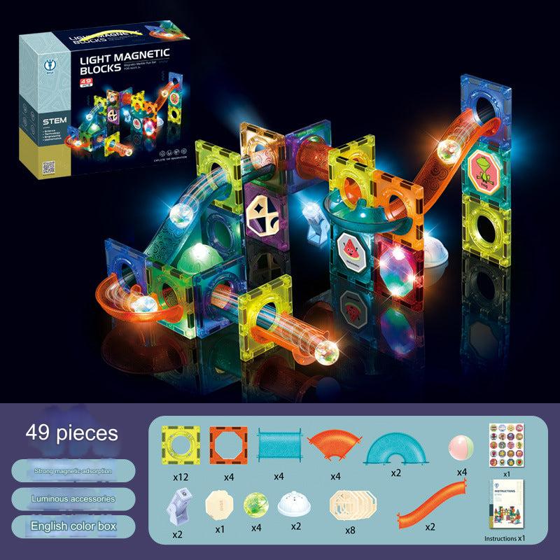 Close-up of LED window blocks in play