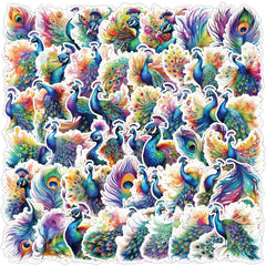 Stickers showing artistic peacock illustrations