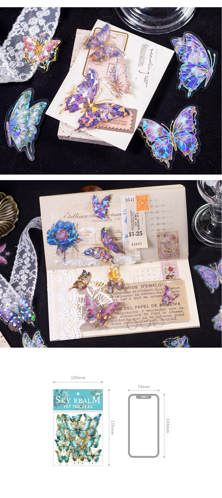 Vintage aesthetic butterfly stickers