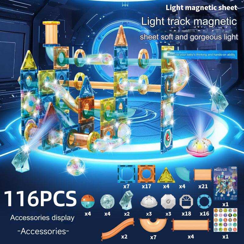assembled marble run with light-up features