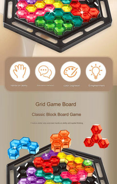 Hexagonal puzzle pieces with vivid colours