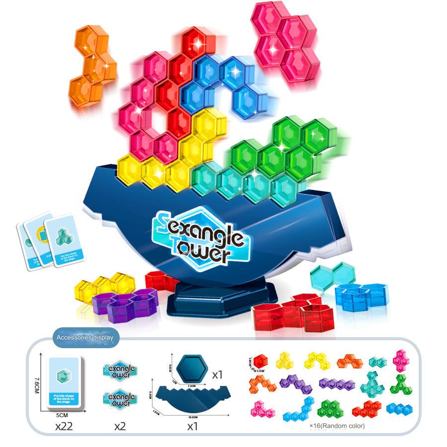 Hexagonal puzzle pieces with vivid colours