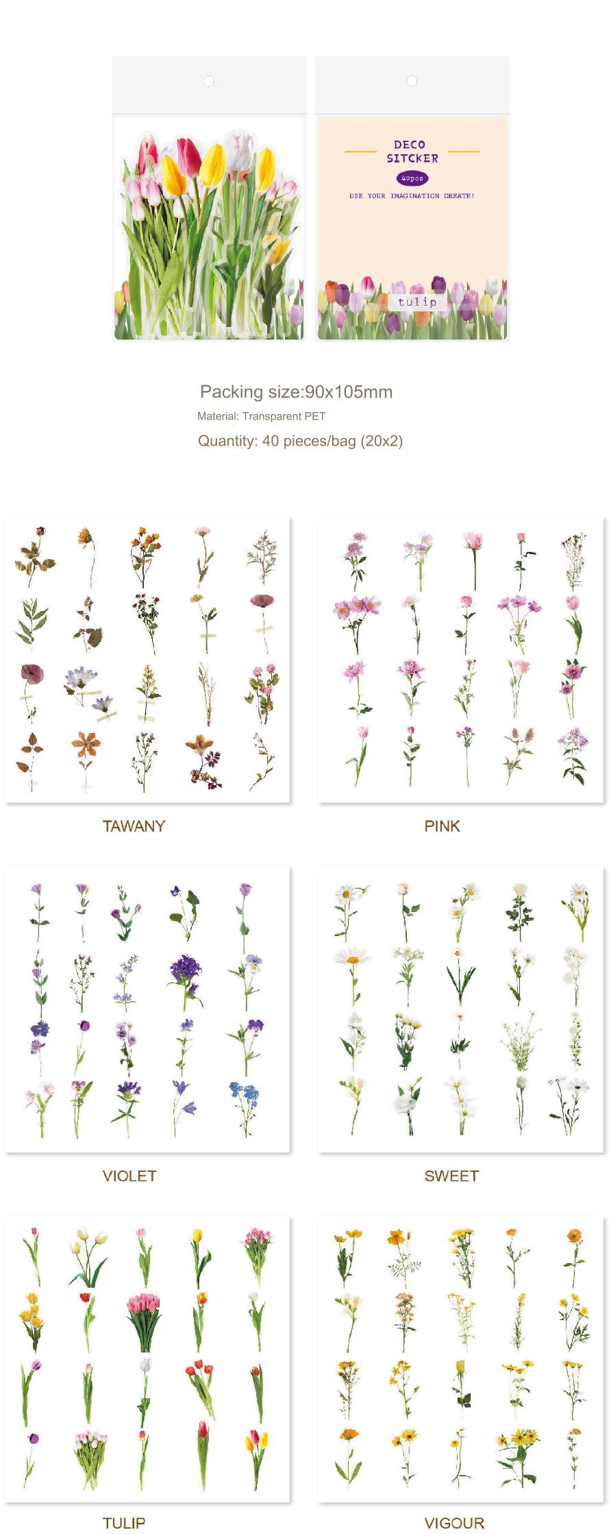 Beautifully arranged tulip stickers for journals