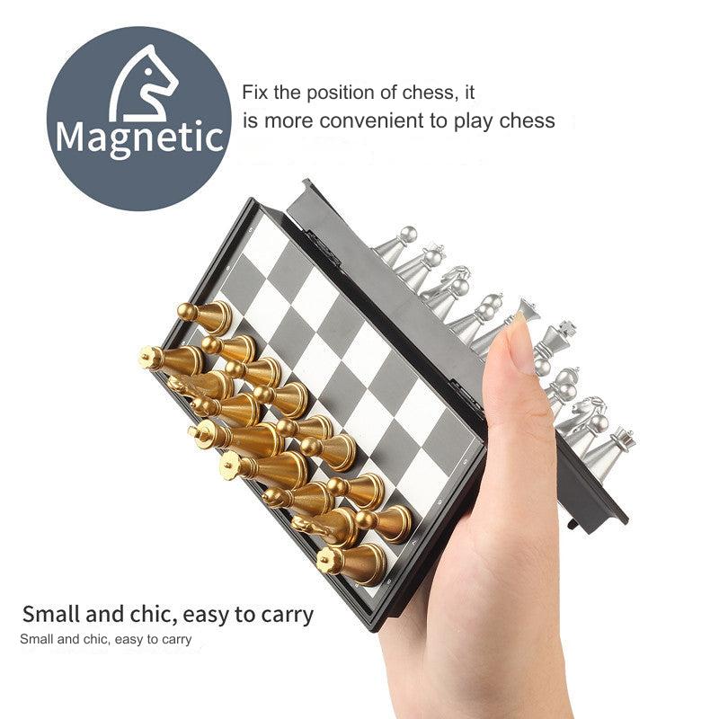 Travel chess set stored in a backpack