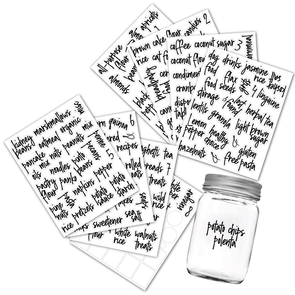Labels being applied on jars in kitchen setting