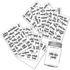 Labels being applied on jars in kitchen setting