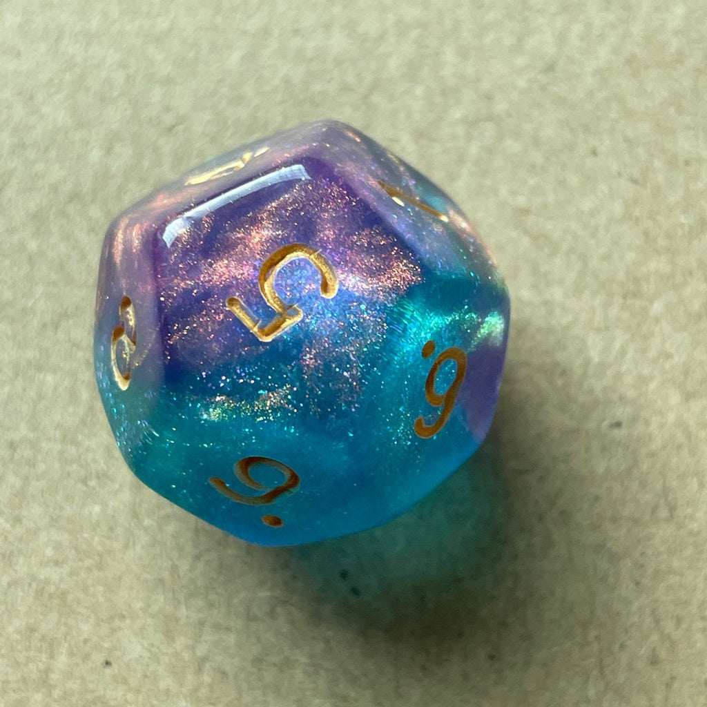 top view of ornate crystal dice set