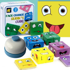Kids matching expressions with puzzle cubes