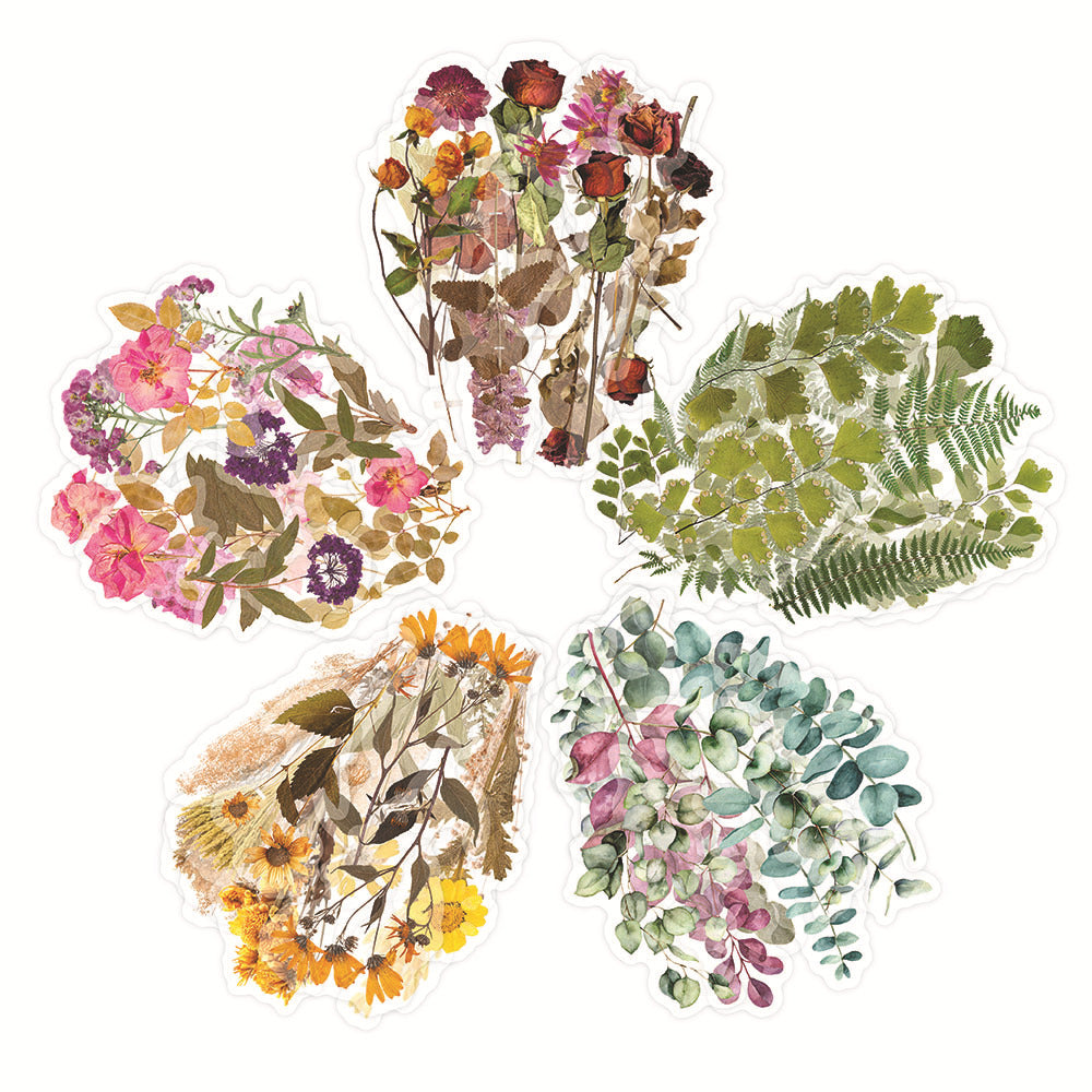 Vintage floral stickers with roses and ferns