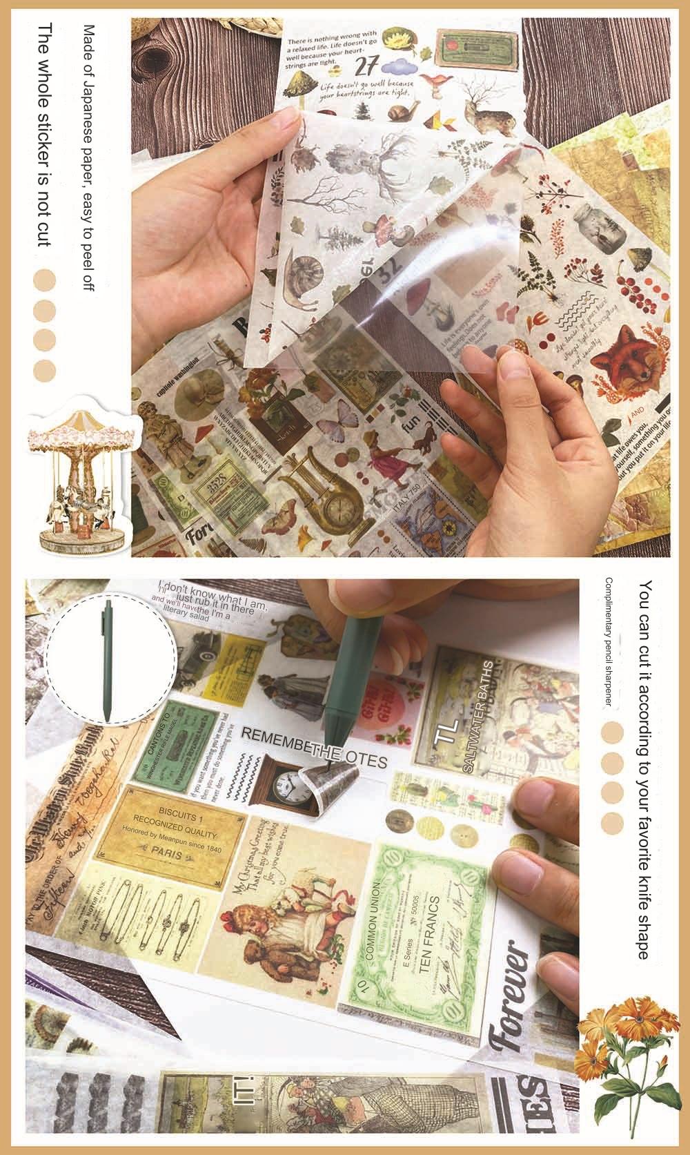Scrapbook showcasing vintage-style decorative papers