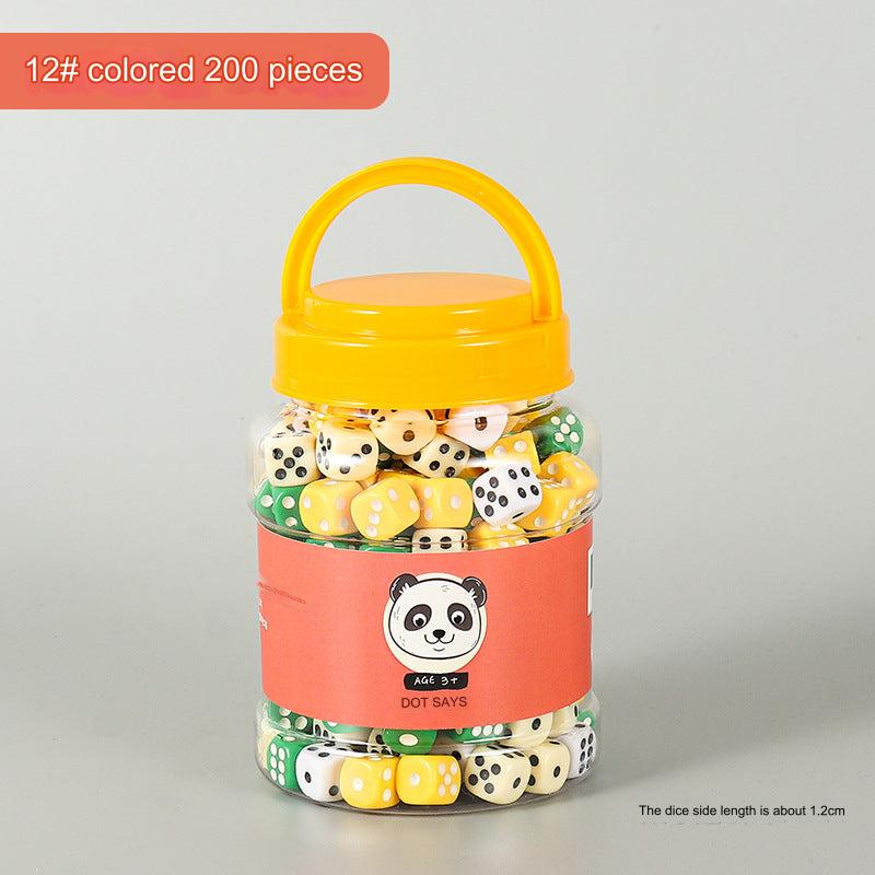 Multicolour dice featuring bold numbers