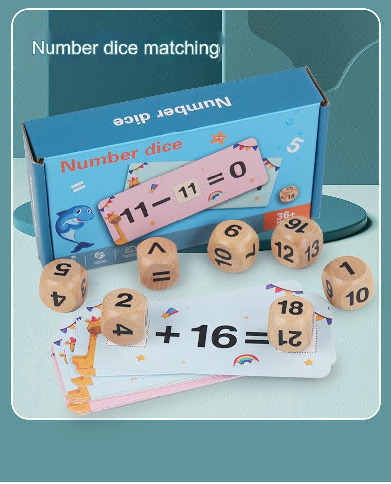 Wooden dice game pieces in vibrant colours