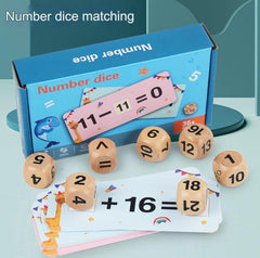 Close up of educational wooden dice for kids