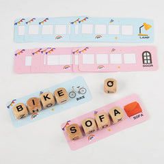 Children learning letters and numbers with wooden dice