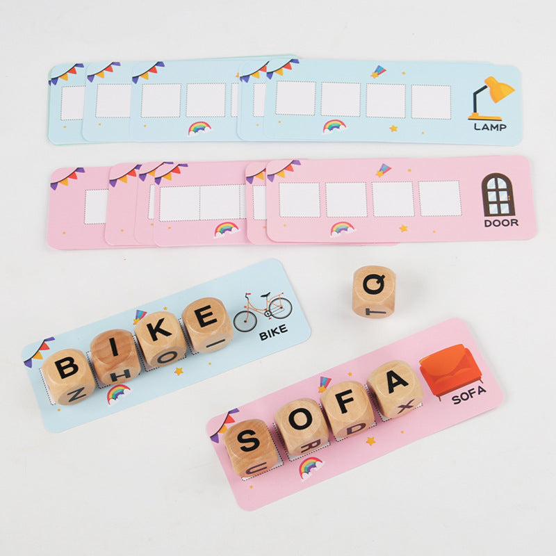 Children learning letters and numbers with wooden dice