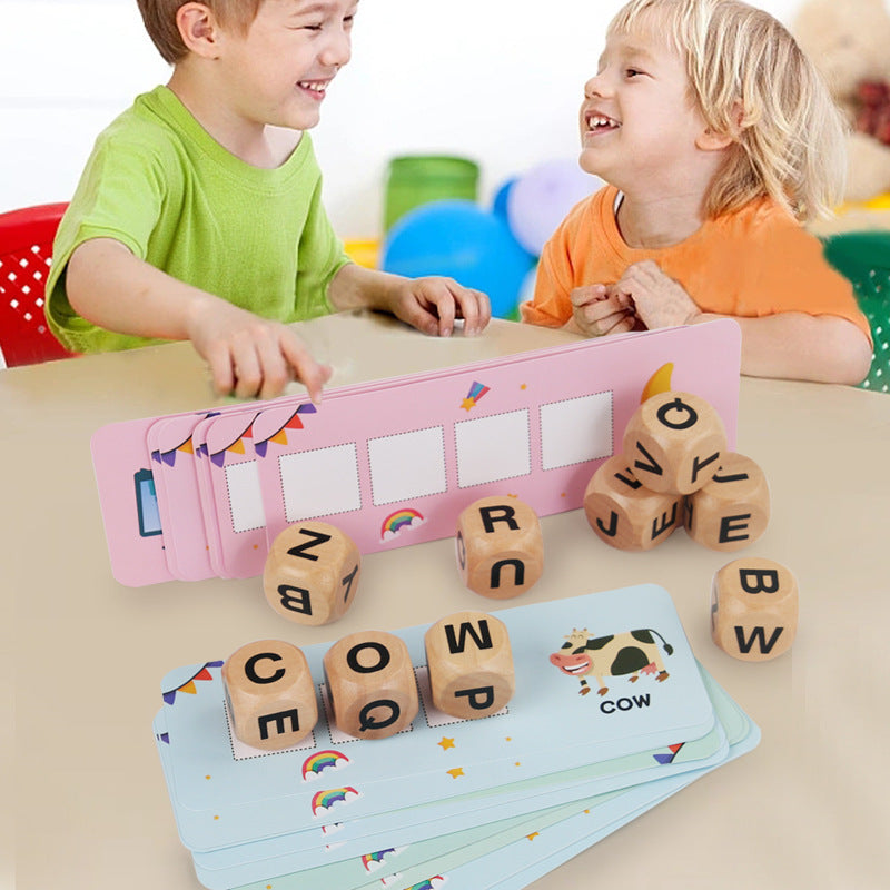 Close up of educational wooden dice for kids